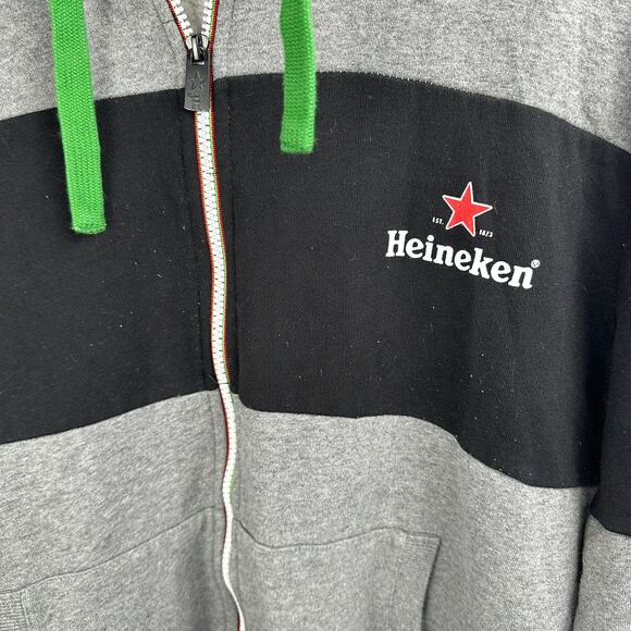 Heineken Zip Hoodie Jacket Grey Black With Hood Drawstring  Mens Sz XXL - Picture 4 of 11